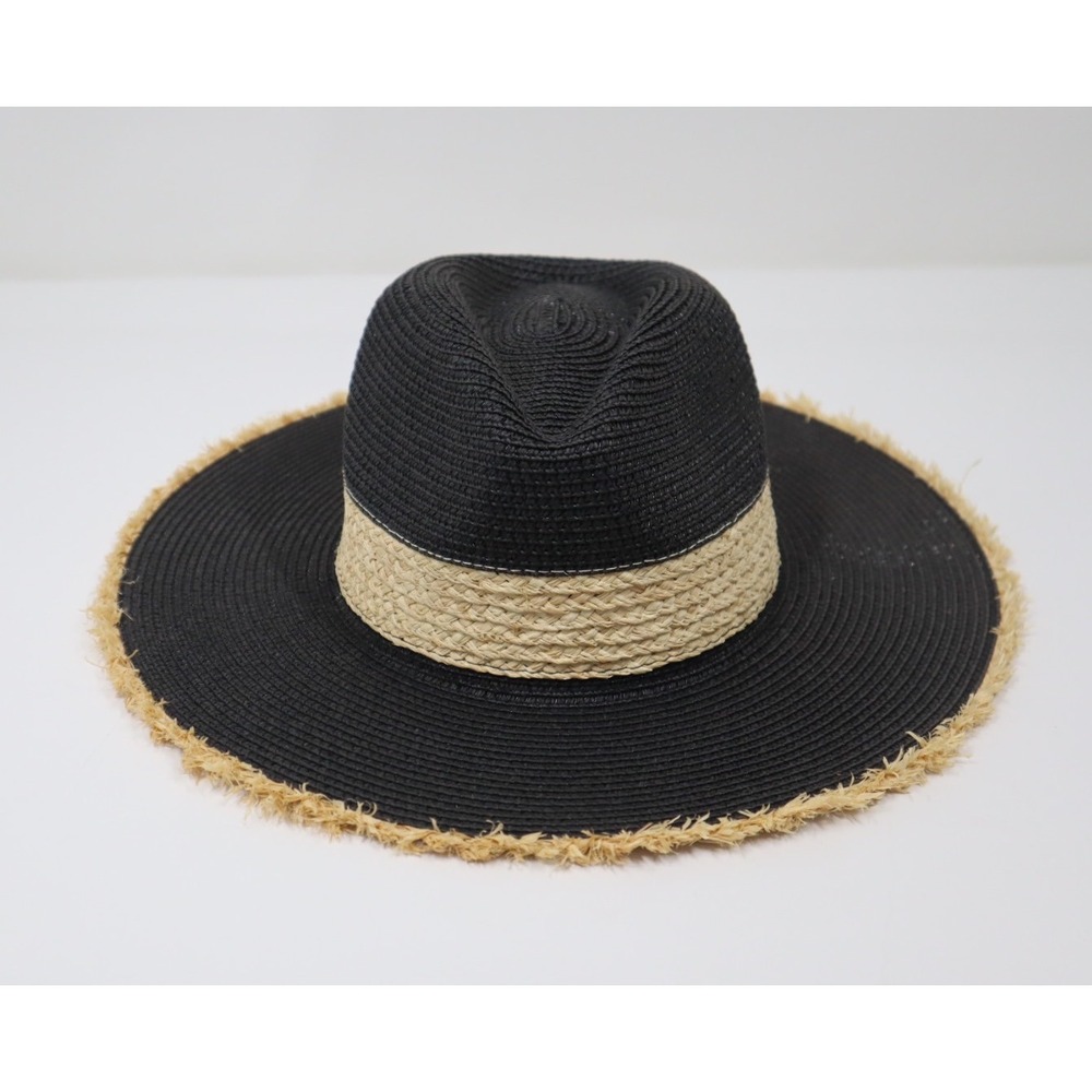 Black Natural Straw Fedora Sun Hat